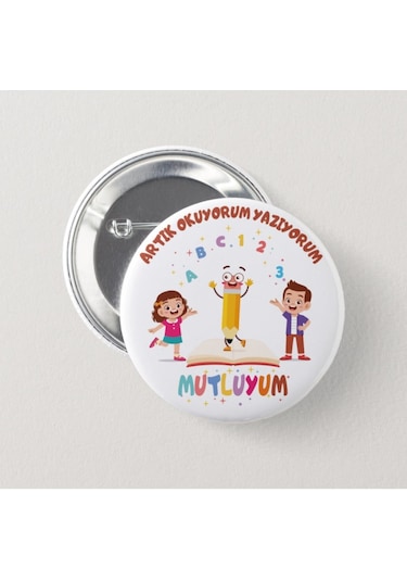Artık Okuyorum Yazıyorum Mutluyum İğneli Rozet 20'li Çok Renkli
