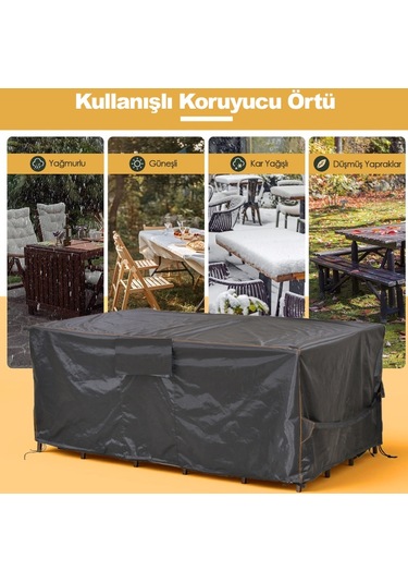 Haegs Su Geçirmez Dış Mekan Masa Ve Sandalye Koruma Kılıfı Bahçe Mobilyası Örtüsü 125 x 125 x 74 CM Siyah