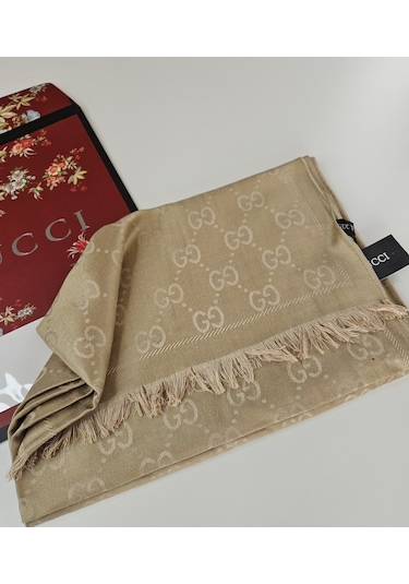 Miorel Scarfs G Desen Çift Taraflı Kaşmir İpek Şal 4 Mevsim Soft Pamuklu Şal Gold