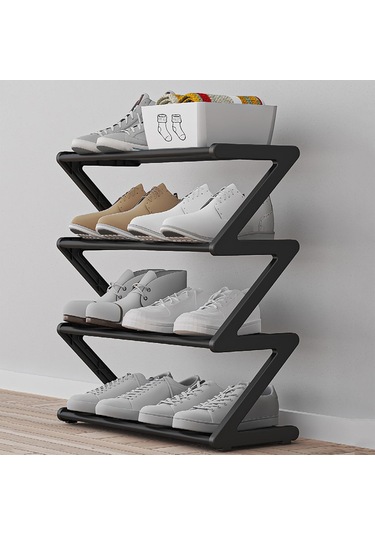 Beyaz 4 Katlı Paslanmaz Çelik Ayakkabılık Düzenleyici, Çelik Borulu Bağımsız Aya Dolabı Çok Fonksiyonlu Giriş Ayakkabılık 56797921 Beyaz