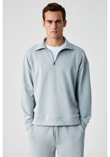 GRIMELANGE Faust Erkek Dik Yaka Oversize Uzun Kol Fermuarlı Beli Lastikli Gri Eşofman Takımı Gri