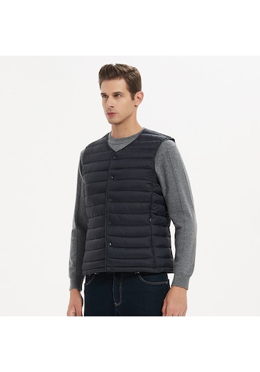 Erkek Kaz Tüyü Pamuklu Yelek, Isı Üreten İç Katman, Kolsuz Pamuklu Ceket, Pamuklu Mont, Sonbahar Ve Kış. Mavi