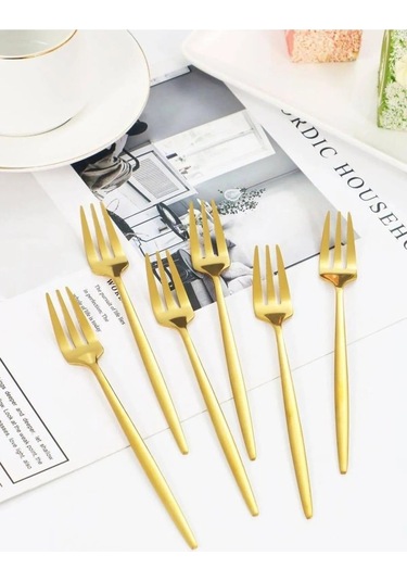 Periboia 6 Adet Mini Boy Lüx Gold Fondü Çatalı Paslanmaz Çelik 14 Çok Renkli