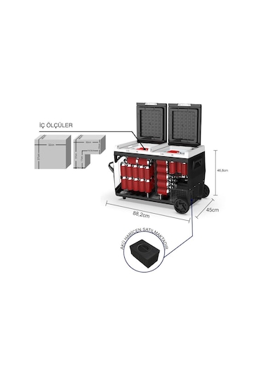 ICECO K75D 12/24Volt 75 Litre Akülü/Kablolu/ Çift Bölmeli Kompresörlü Tekerlekli Outdoor Oto Buzdolabı/Dondurucu (Akü Dahil Değildir)