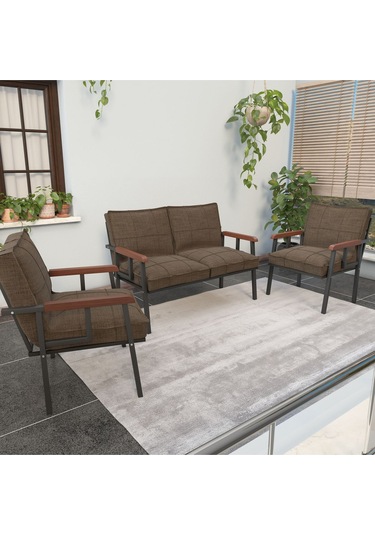 Mygusi Modern'' Metal Kanepe Koltuk Takımı - 2 1 1 Kahve