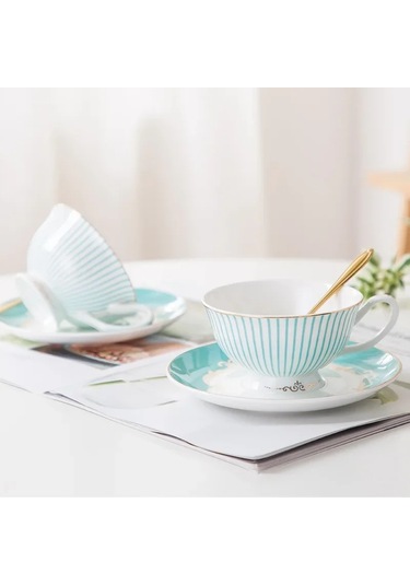Myinkai 3-piece Set Mavi Çizgili İngilizce Kemik Çini Kahve Açık Mavi