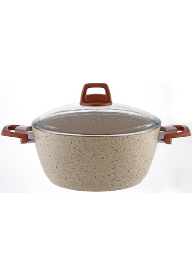 Gümüşer Yanmaz Yapışmaz 28 Cm Granit Derin Tencere Bej