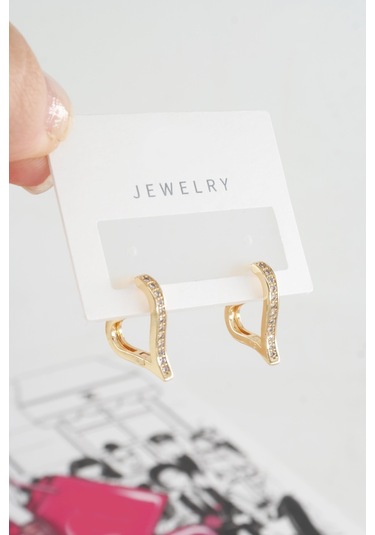 Byzeynaaksesuar Kadın Özel Tasarım Zirkon Taşlı 2'li Minimal Küpe 0005 Çok Renkli