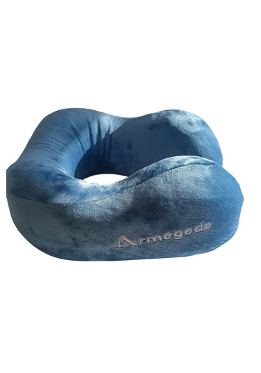 Armegeda Pembe Memory Foam Boyun Destekli Seyahat Yastığı U Şekilli Yastık İndigo