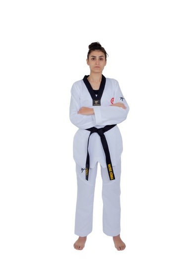 Profesyonel Siyah Yaka Ultra Fighter Kumaş Taekwondo Elbise Beyaz