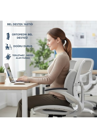 Ergonomik Bel Destek Yastığı Ofis Koltuk Sırt Minderi Nefes Alabilir Hafızalı Sünger Bel Yastığı Gri Gri