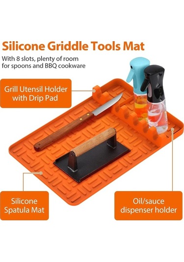 Ulzyvf Turuncu Silikon Pedli Izgara Matı, Yemek Pişirme Damlama Aleti Turuncu