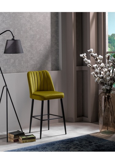Ada Bar Sandalye - Babyface Sarı - Metal Siyah Ayak 2 Adet Sarı