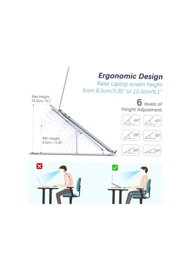 Geeroyoo Alüminyum Ergonomik Dizüstü Bilgisayar Tutucu - 8-17.3 İnç Uyumlu, 6 Seviye Yükseklik Ayarı, Taşınabilir Soğutucu Tablet Stant
