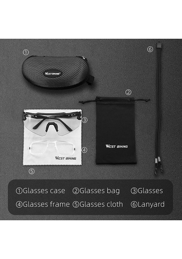 West Bıkıng Yp0703164 Tr90 Çerçeve Buğu Önleyici Bisiklet Gözlükleri Uv400 Fotokromik Güneş Gözlüğü - Siyah