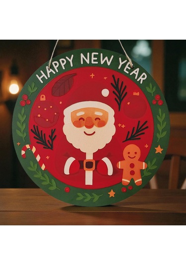 Noel Baba Ve Kurabiye Adam Kapı Ve Duvar Süsü Happy New Year 30x30