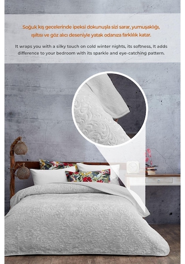 Evlen Home 3 Kg Embos Baskılı Pamela Kalın Çift Kişilik Battaniye 230x240 Cm Gri Gri