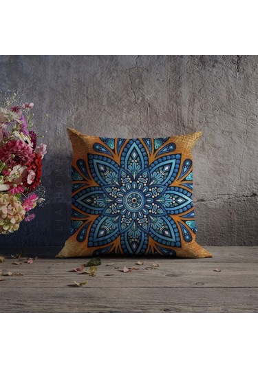 Çift Taraflı Mandala Desenli Dekoratif Kırlent Kılıfı (473328219)