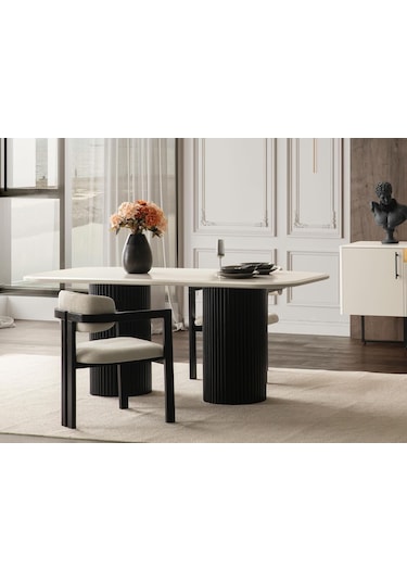 Nomad İskandinav Oval Natural Ahşap Bohem Masa 80x160 Siyah Beyaz