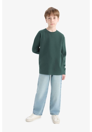 Defacto Erkek Çocuk Bisiklet Yaka Basic Düz Uzun Kollu Okul Tişörtü E9661a825augn536 Yeşil-gn536