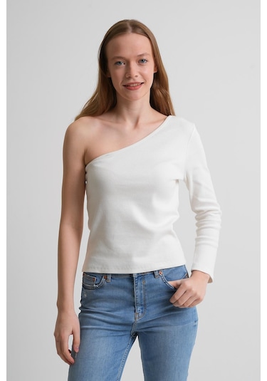 Alexandergardı Fitilli Tek Kol Detaylı Kadın Bluz Beyaz