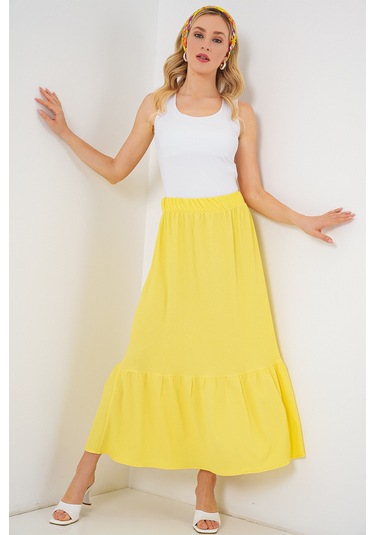1886 Uzun Örme Etek - Sarı Sarı
