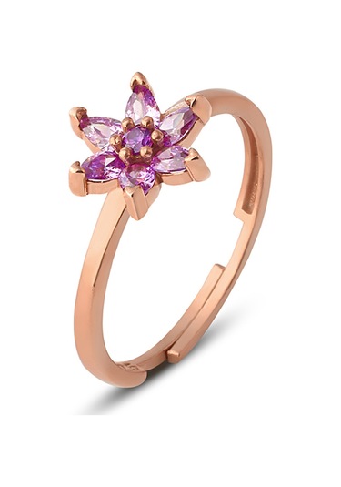 Zanaatsilver Gümüş, Ametist Taşlı Rose Kaplama Nilüfer Çiçeği Yüzük