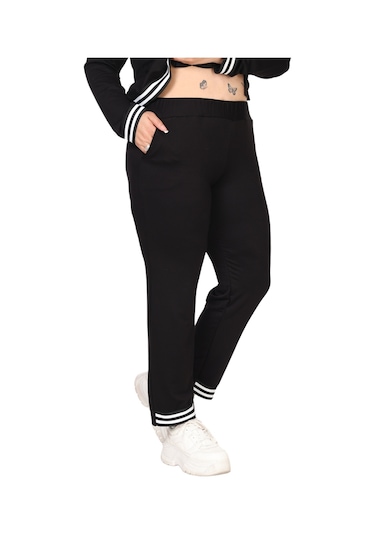 Melsay Butik Siyah Bisiklet Yaka Yakası Şerit Detaylı Eşofman Takımı Siyah