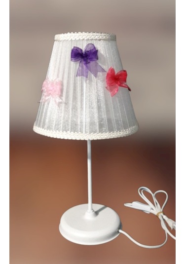 Kırmızı Mor Pembe Fiyonklu Beyaz Çocuk Odası Yatak Odası Abajur