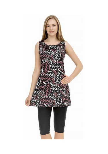 Sıfır Kol Taytlı Yarı Kapalı Mayo 116-511 Siyah Siyah