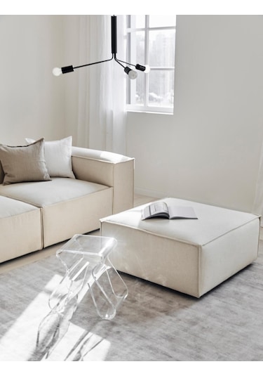 Most Mollis Kare Puf Silinebilir 01 Kırık Beyaz Keten Kumaş Yumuş