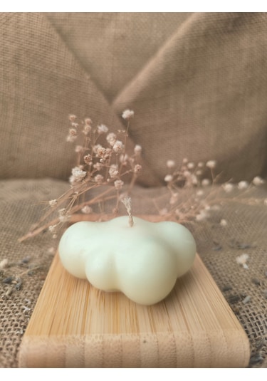 Bulut Desenli Dekoratif Mum, Tek Renk Ekru