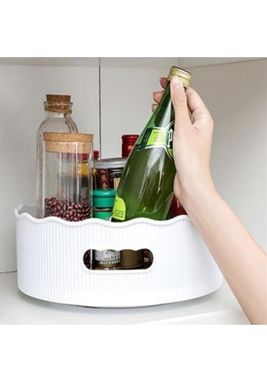 Ams Net 360 Derece Dönebilen Mekanizmalı Yuvarlak Tepsi Formlu Sunum Ve Servis Organizer Tablası Açık Pembe