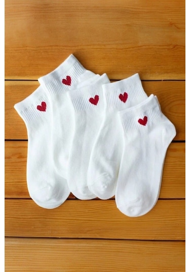 Kadın 8 Çift Pamuklu Günlük Kullanım İçin Kalp Desenli Kısa Patik Çorap Siyah Beyaz ASORTİ