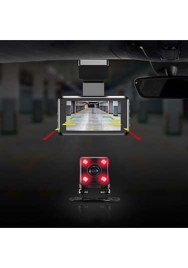 Monyee 4" Ips Ekran Araç Kameryası - 1080p Full Hd, Çift Lens, Yıldız Gece Görüşü, Döngü Kayıt, Geri Vites Görüntüsü, Siyah Dahili Li-poly Batarya