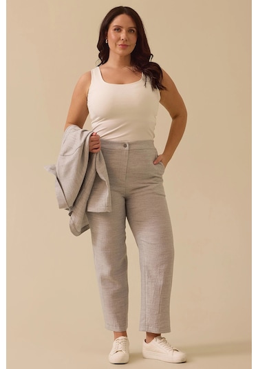 Galaxi Kadın Büyük Beden Cepli Bilek Boy Pantolon 4010 Gri Gri