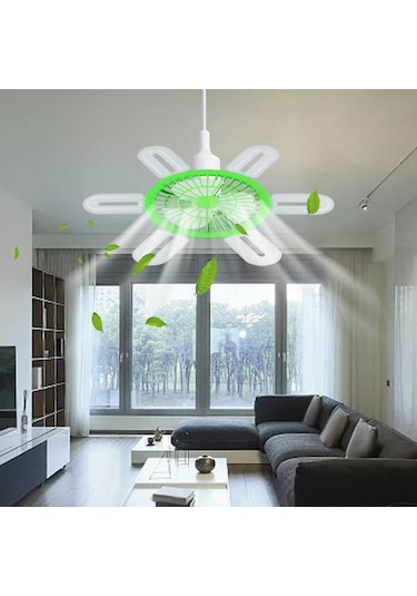 Homyl E27 Soket Fan Işık Küçük Tavan Vantilatörü Yeşil