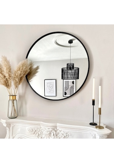 Ayna / Dekoratif Ayna / Yuvarlak Ayna / Banyo Ayna / Makyaj Ayna / Duvar Ayna / Flora Roma Siyah