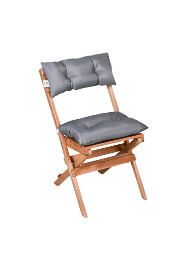 Bysay Puf Minderli Ahşap Katlanır Bahçe Sandalyesi Naturel-gri Gri
