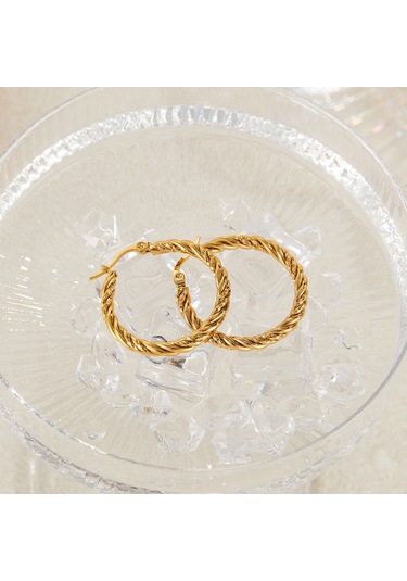 Sones Opk Ge960 1 Çift Paslanmaz Çelik Altın Kaplama Vintage Twist Küpe Altın