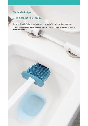 3'ü 1 Arada Beyaz Tuvalet Fırçası Silikon Duvara Monte Raf Wc Banyo A Mavi Ve Beyaz