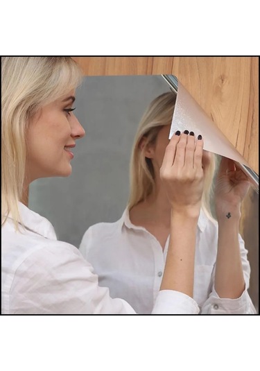 Dianziye Banyo İçin Pet Malzeme 50x100 Cm Otomatik Yapıştırıcı Yalıtkan Duvar Ayna - 1 Adet Gümüş