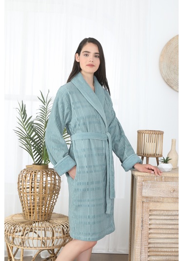 Sadem Organik Spruce Şal Yaka Bornoz Mint