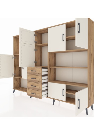 Arges Dolap 9 Raflı 4 Çekmeceli 8 Kapaklı 220x30x163 Çam-aytaşı/ç Çam-aytaşı/çam