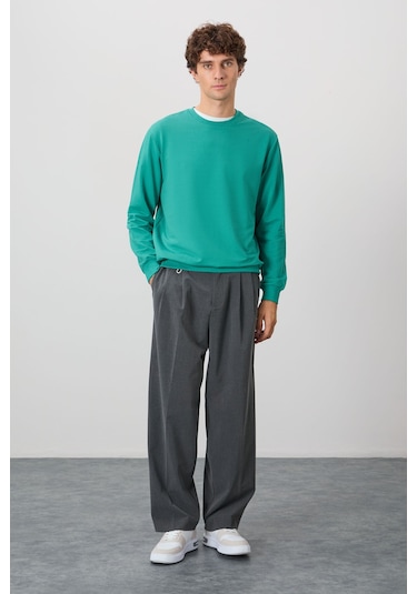 Tommy Life Deniz Yeşili Pamuk Yumuşak Dokulu Standart Fit Basic Erkek Sweatshirt - 88363 Yeşil