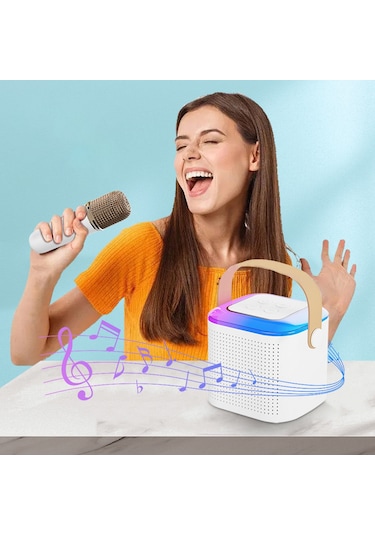 Maiyame Profesyonel Mini Karaoke Hoparlör Ve Mikrofon Seti, 5 Ses Efekti, Eko Ve Ses Ayarları, Pembe/beyaz Seçenekli