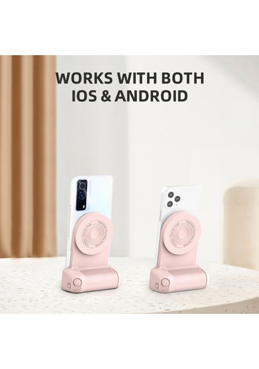 Springsun İphone Android Uyumlu Titreşim Önleyici Kablosuz Şarjlı Manyetik El Stabilizatörü Bluetooth Selfie Çubuğu Pembe