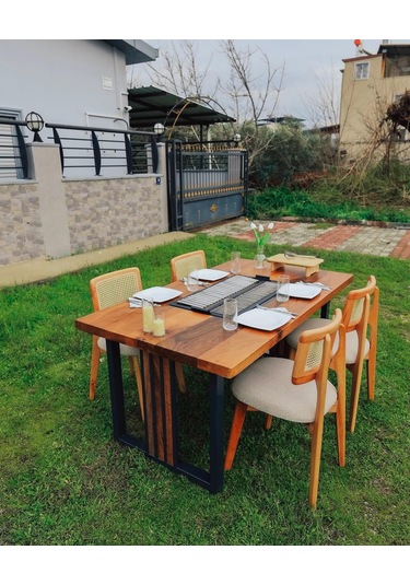 Çift Izgaralı Ceviz Mangallı Masa Ahşap