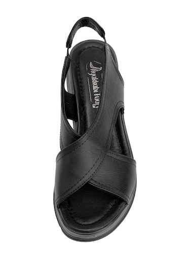 Elit Koc25-62 Kadın Hakiki Deri Dolgu Topuk Sandalet Siyah Siyah