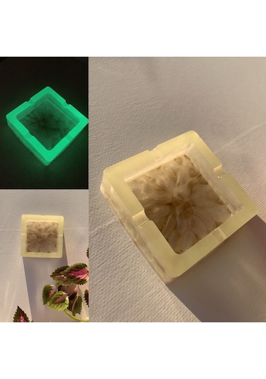 Fosforlu Neon Yeşili Sedefli Ve Gold Süslemeli Kare Şeklinde Küll